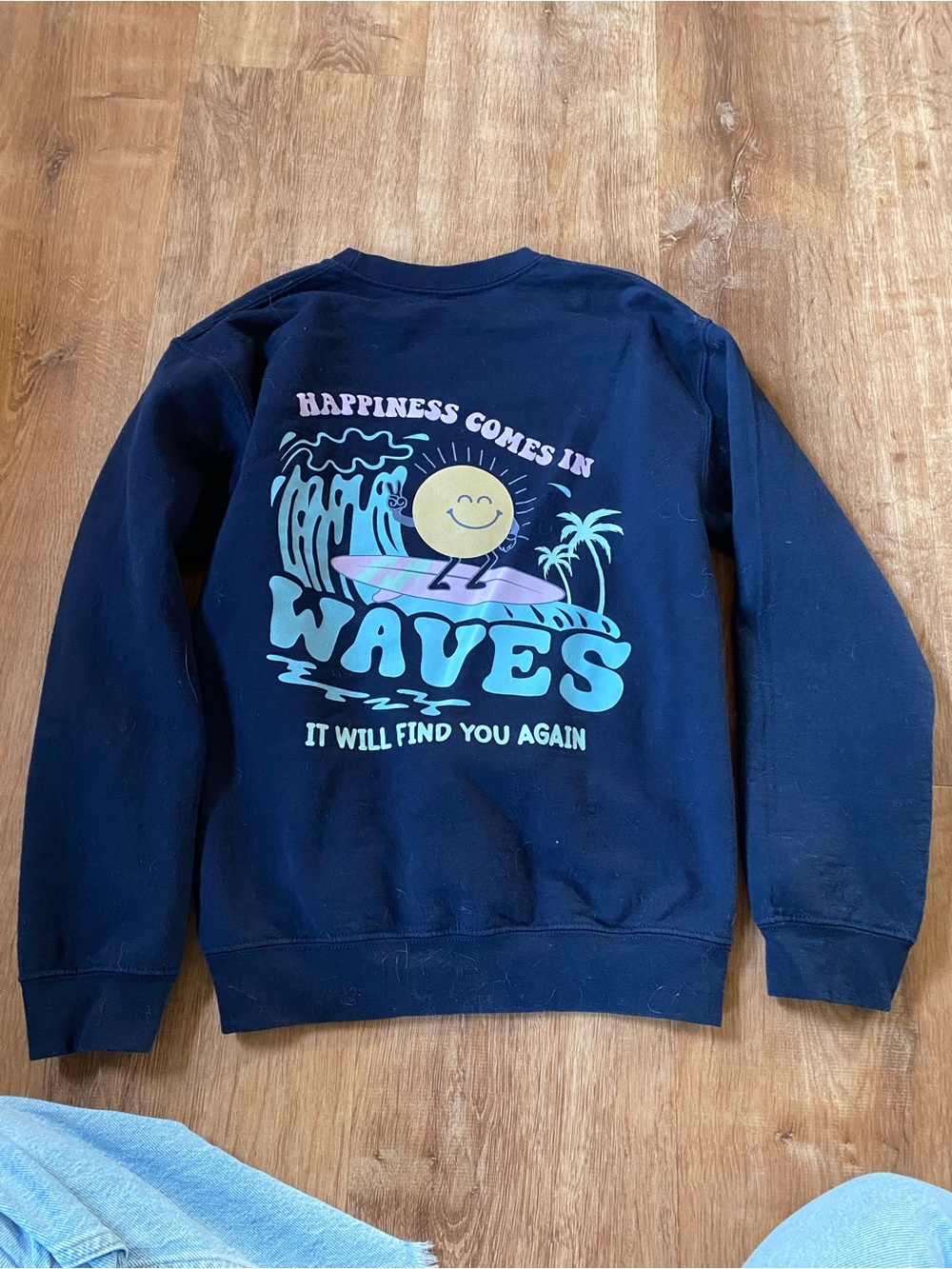 Navy Graphic Wave Crewneck Sweatshirt